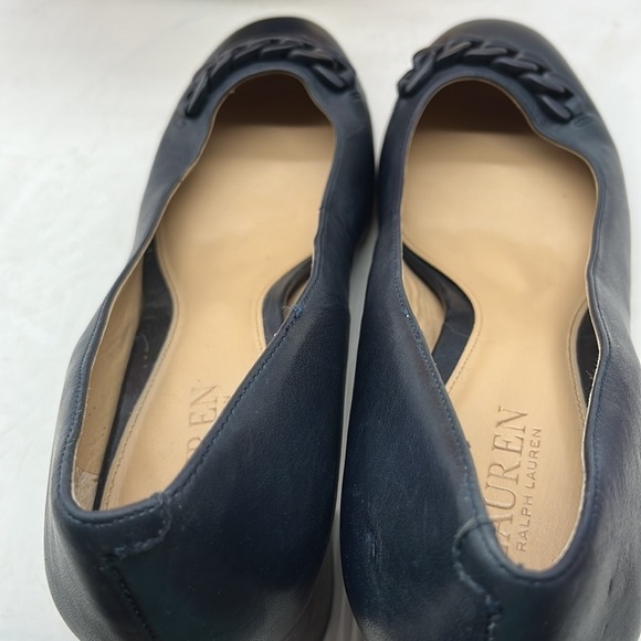 Lauren Ralph Lauren Jacksen Navy Blue Leather Pumps with chain accent Sz 10B. - Picture 9 of 11